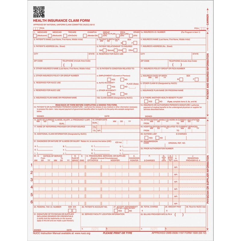 TOPS CMS-1500 Laser Printer Forms – TOP50126RV