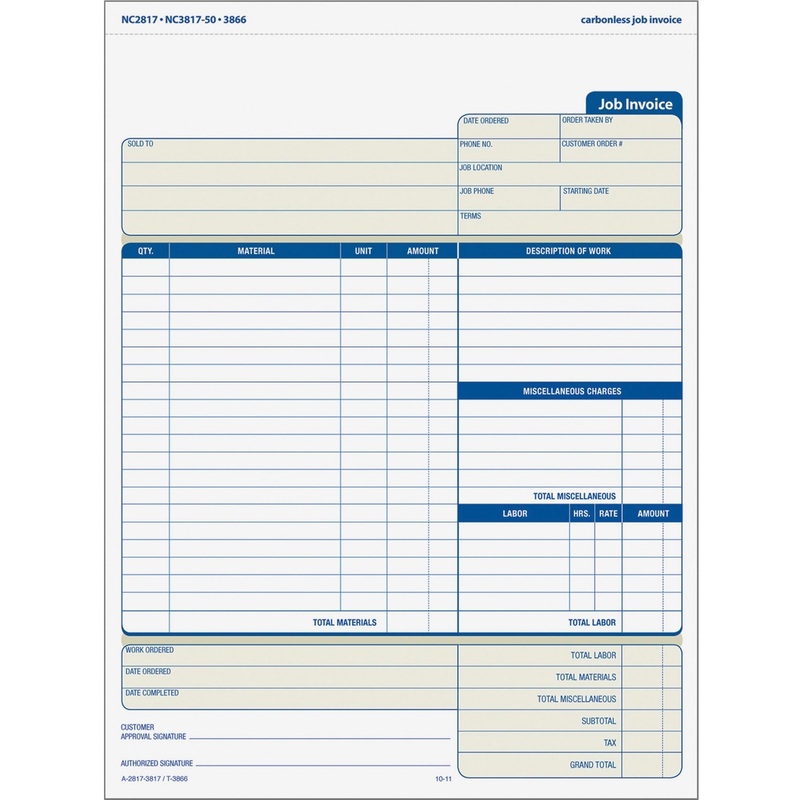 TOPS Three-part Carbonless Job Invoice Forms – TOP3866