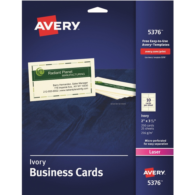 Avery 2 x 3.5 Ivory Business Cards, Sure Feed? Technology, Laser, 250 Cards (5376) – AVE5376