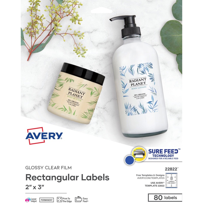 Avery Glossy Clear Labels -Sure Feed Technology – AVE22822