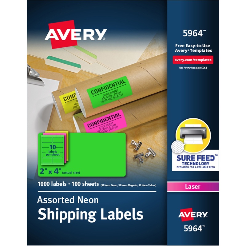 Avery High Visibility Neon Shipping Labels – AVE5964