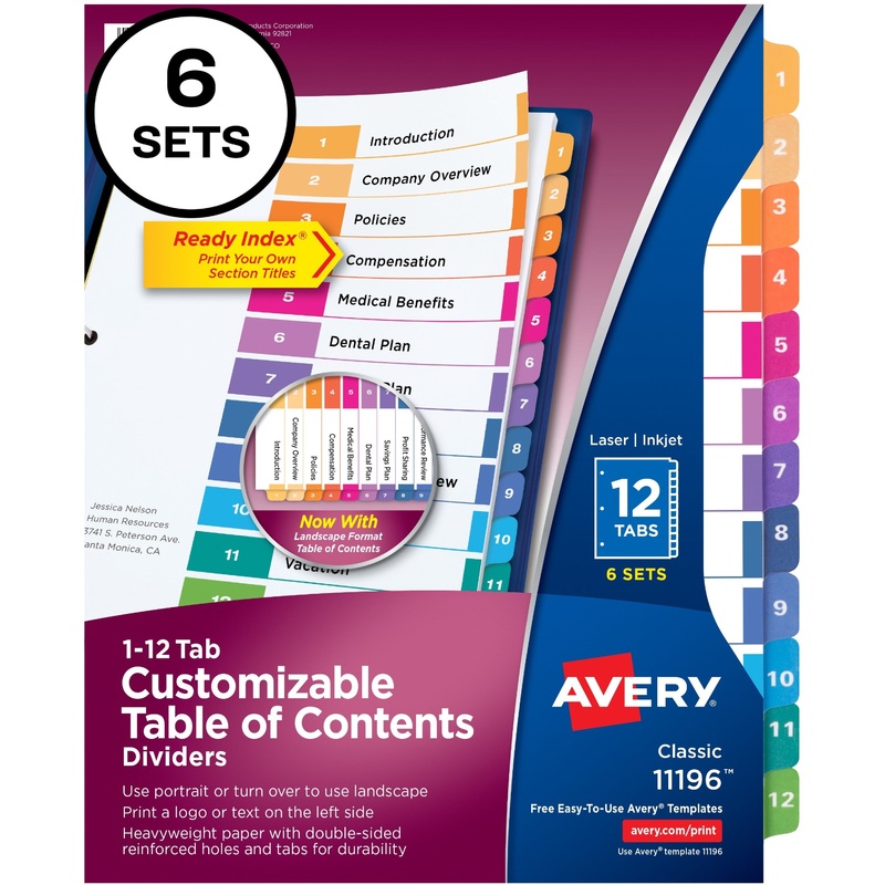 Avery Ready Index Custom TOC Binder Dividers – AVE11196
