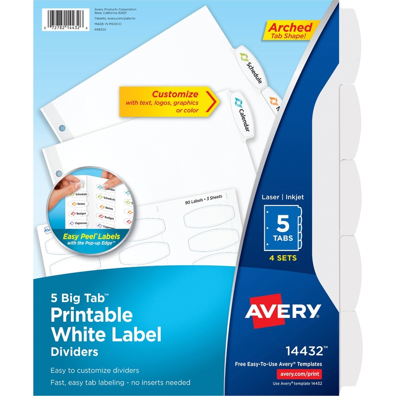 Avery Big Tab Printable Label Dividers, Easy Peel Labels, 5 Tabs – AVE14432