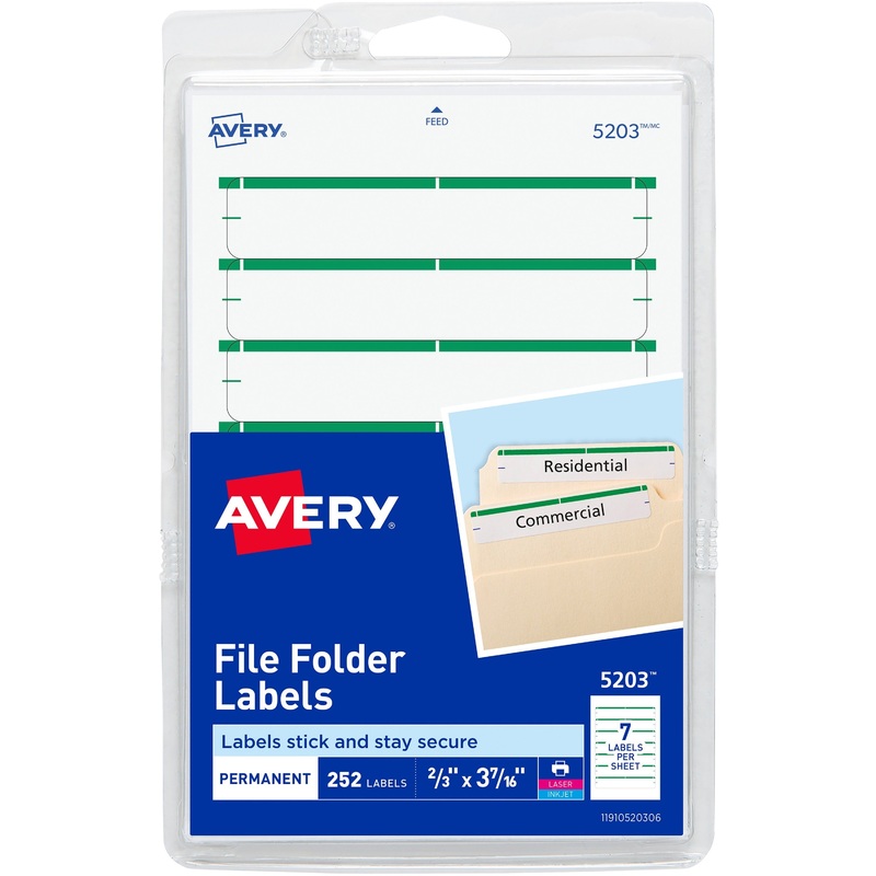 Avery File Folder Labels, White/Green, 2/3 x 3-7/16 , 252 (5203) – AVE05203