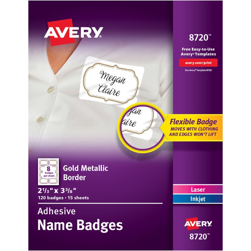 Avery Self-Adhesive Removable Name Tag Labels with Gold Metallic Border – AVE8720