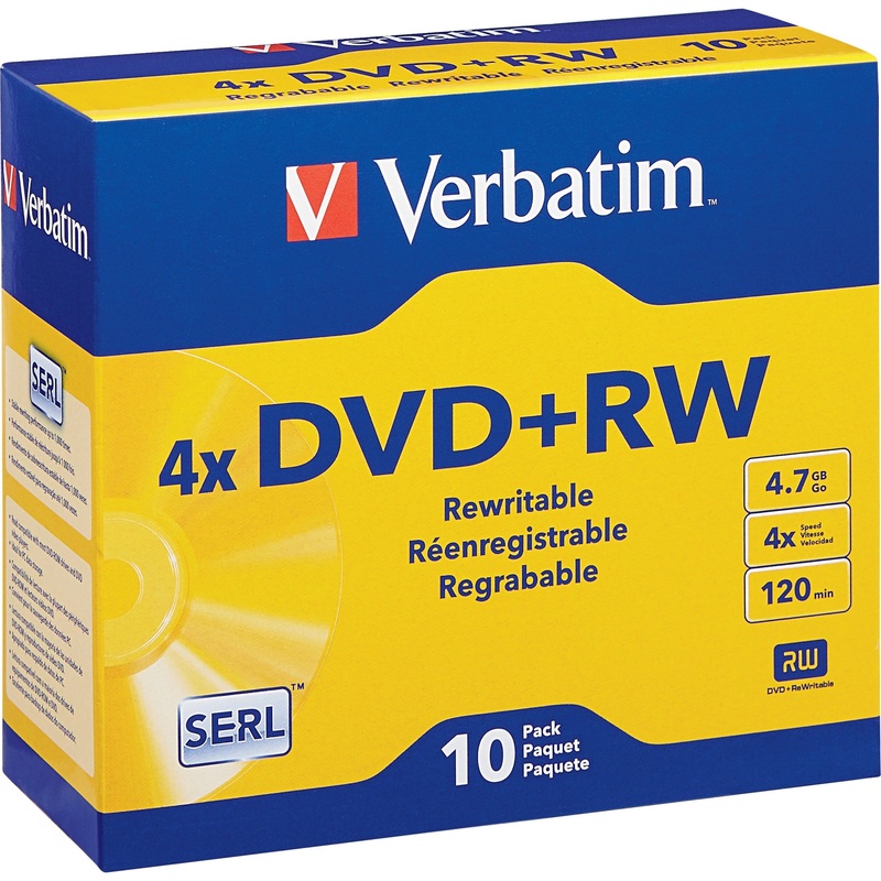 Verbatim DataLifePlus 94839 DVD Rewritable Media – DVD+RW – 4x – 4.70 GB – 10 Pack Slim Case – VER94839