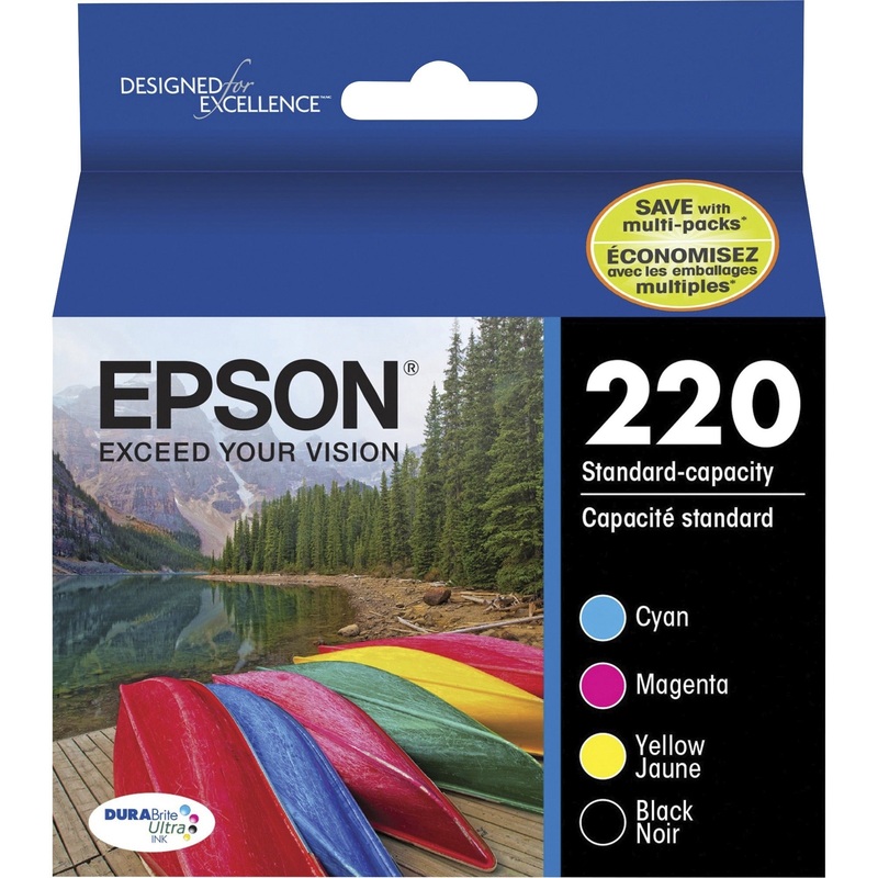 Epson DURABrite Ultra 220 Original Standard Yield Inkjet Ink Cartridge – Combo Pack – Black, Cyan, Magenta, Yellow – 1 Each – EPST220120BCS