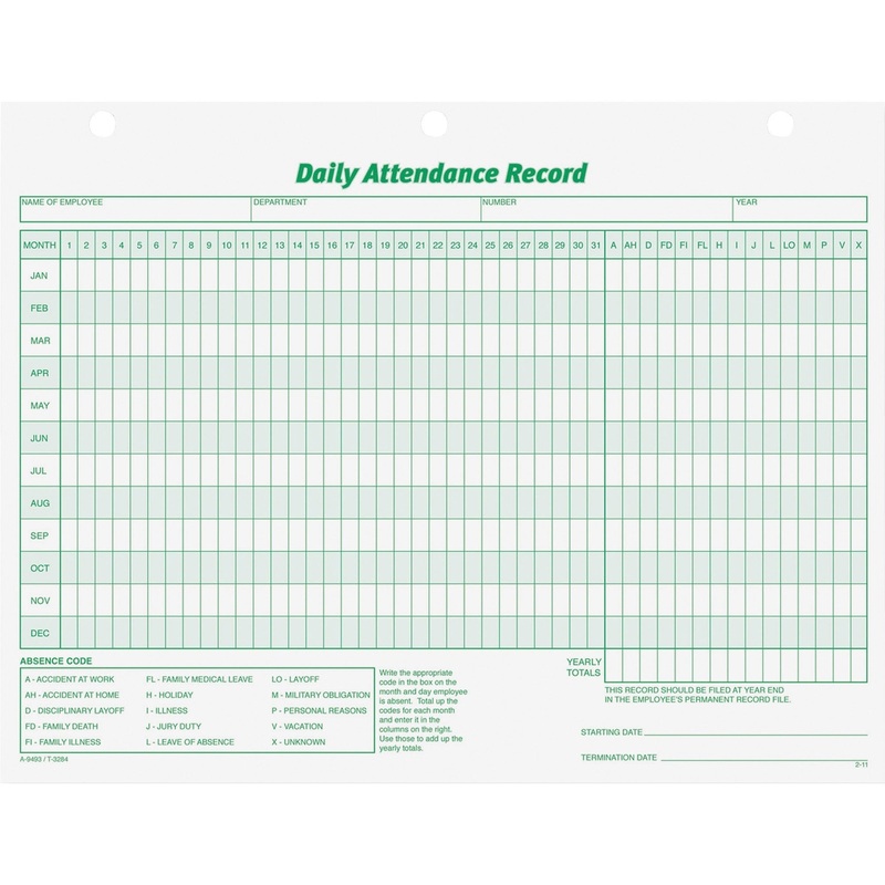 TOPS Daily Employee Attendance Record Form – TOP3284