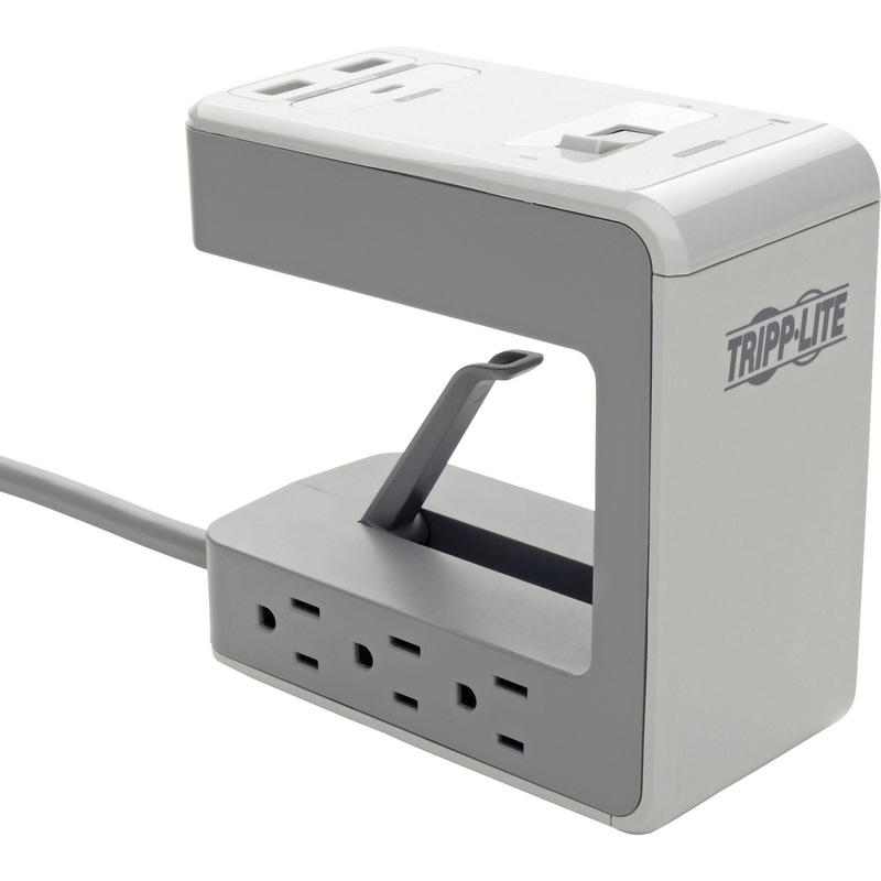 Tripp Lite 6-Outlet Surge Protector w/2 USB-A (2.4A Shared) & 1 USB-C (3A) – 8 ft. (2.43 m) Cord, 1080 Joules, Desk Clamp – TRPTLP648USBC