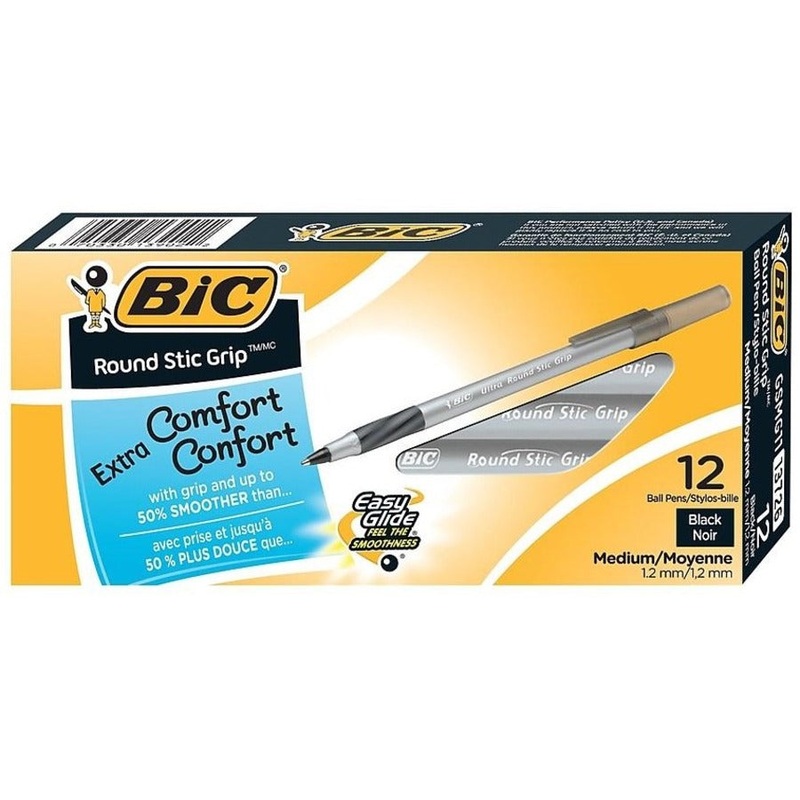 BIC Round Stic Grip Ballpoint Pen – BICGSMG11BK