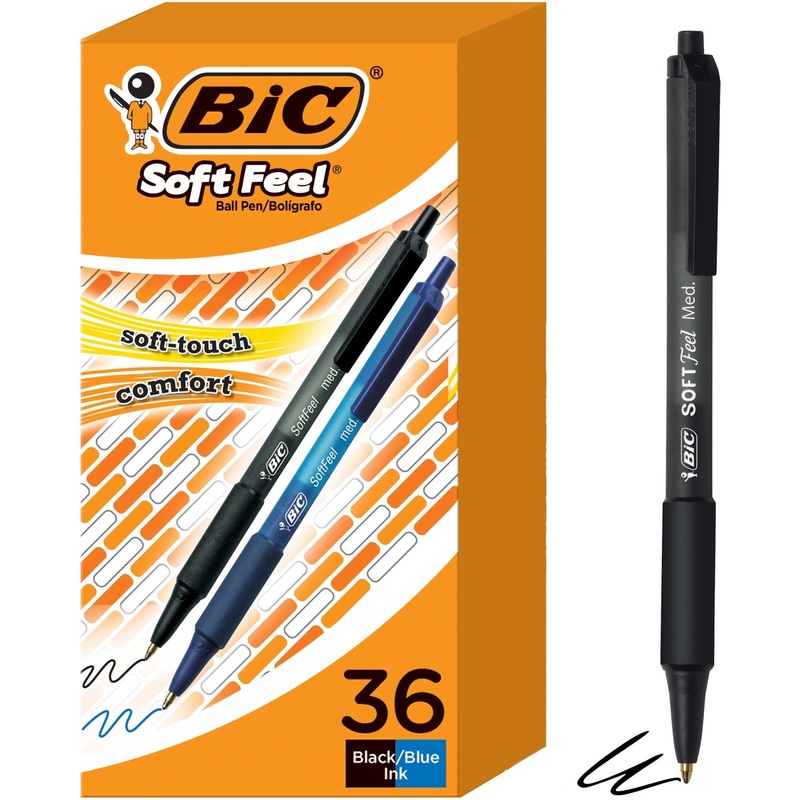 BIC Soft Feel Retractable Ball Point Pen Medium, Assorted, 36 Pack – BICSCSM361AST