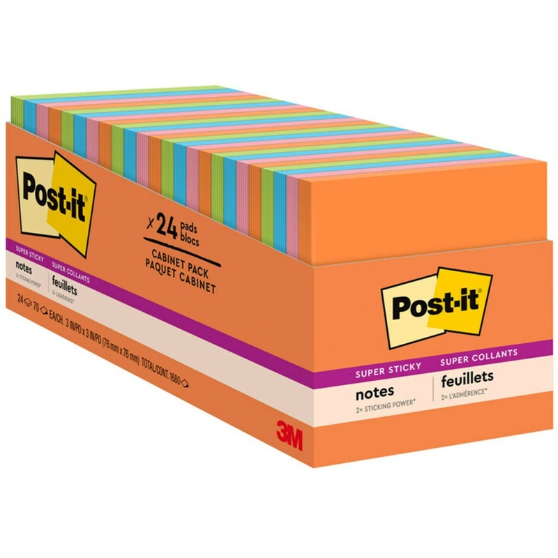 Post-it Super Sticky Notes Cabinet Pack – Energy Boost Color Collection – MMM65424SSAUCP