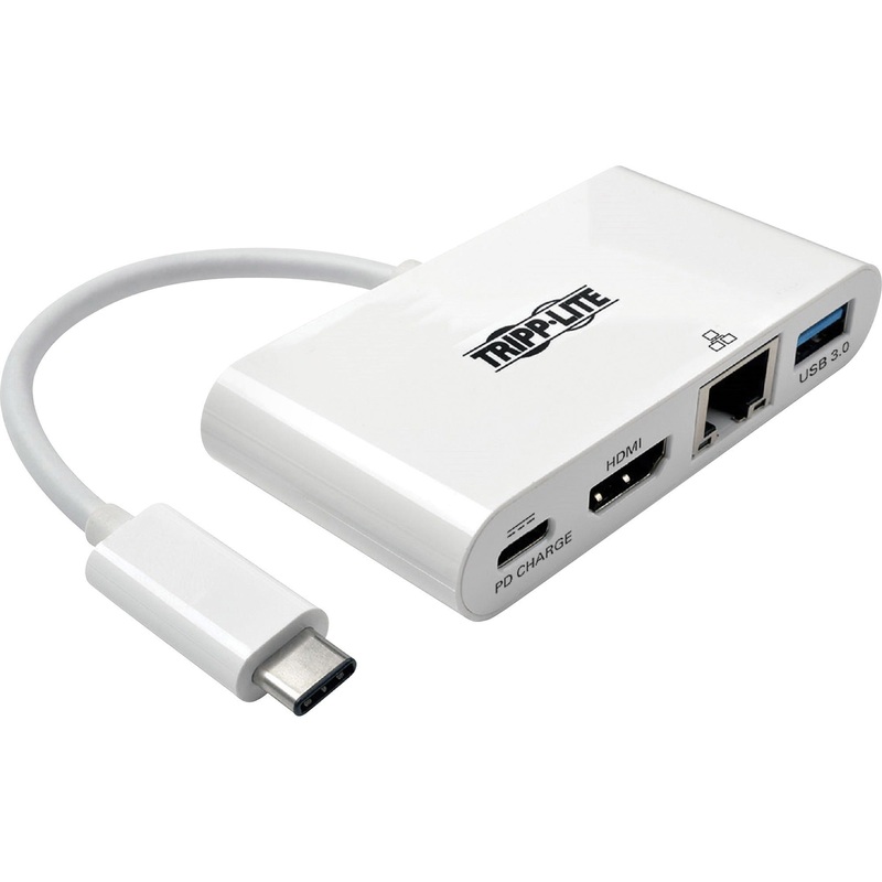 Tripp Lite USB-C Multiport Adapter – HDMI, USB 3.2 Gen 1 Port, Gigabit Ethernet, 60W PD Charging, HDCP, White – TRPU44406NHGUC