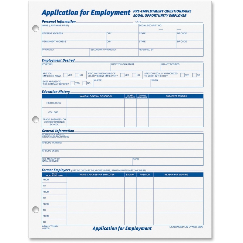TOPS Employment Application Forms – TOP32851
