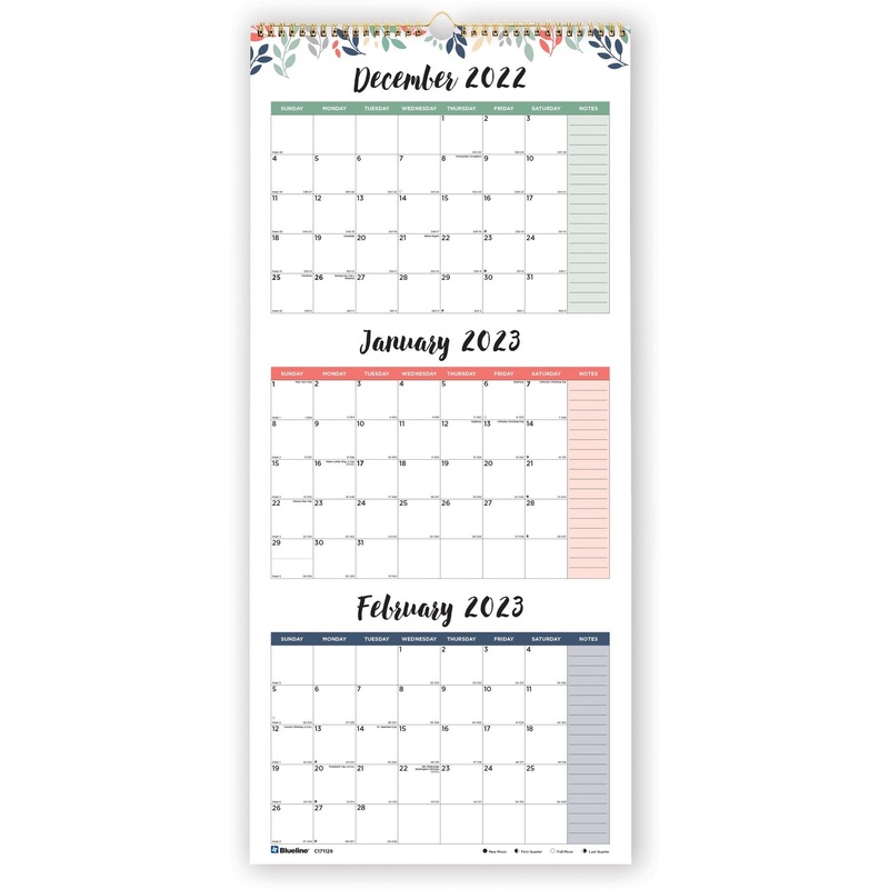 Blueline 3-Month Colorful Wall Calendar – REDC171129