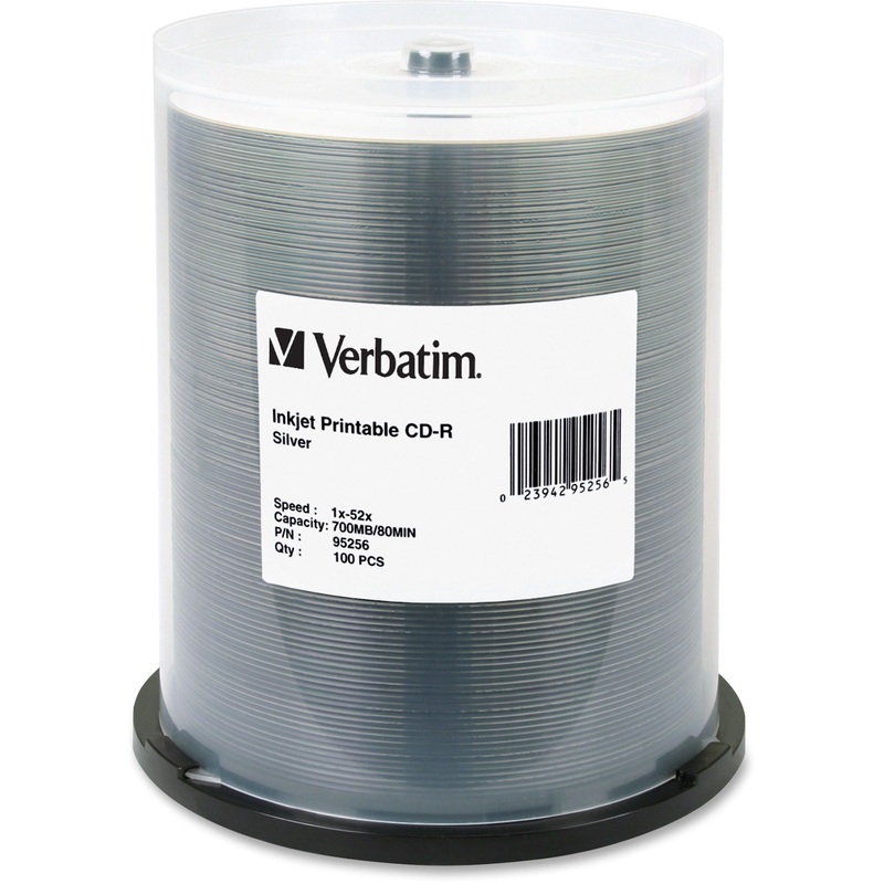 Verbatim 95256 CD Recordable Media – CD-R – 52x – 700 MB – 100 Pack Spindle – VER95256