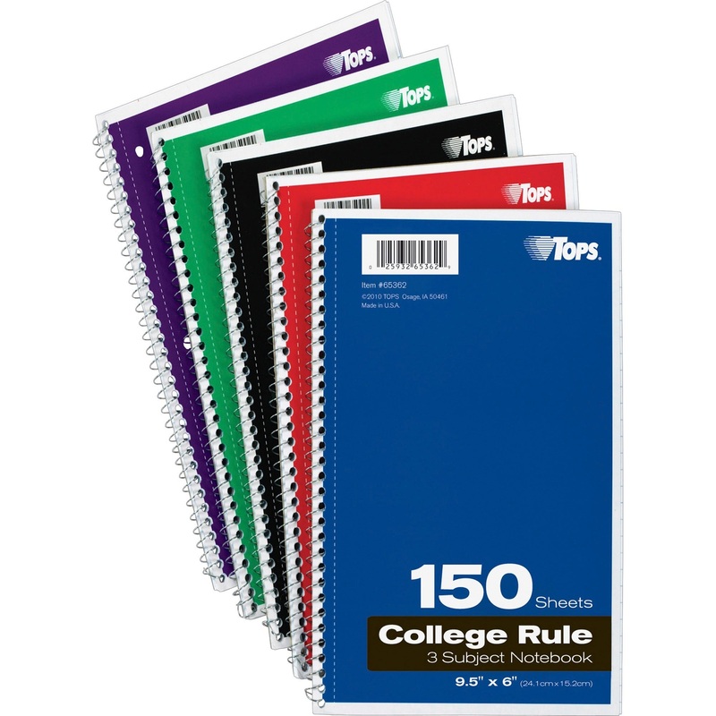 TOPS 3-subject College Ruled Notebook – TOP65362