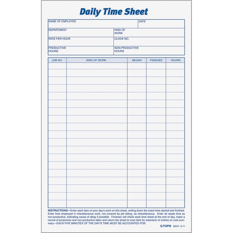 TOPS Daily Time Sheet Form – TOP30041