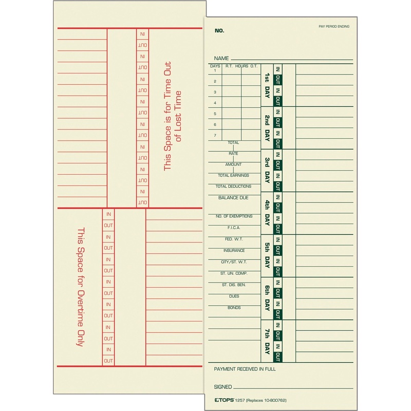 TOPS Numbered Days/Full Payroll Time Cards – TOP1257