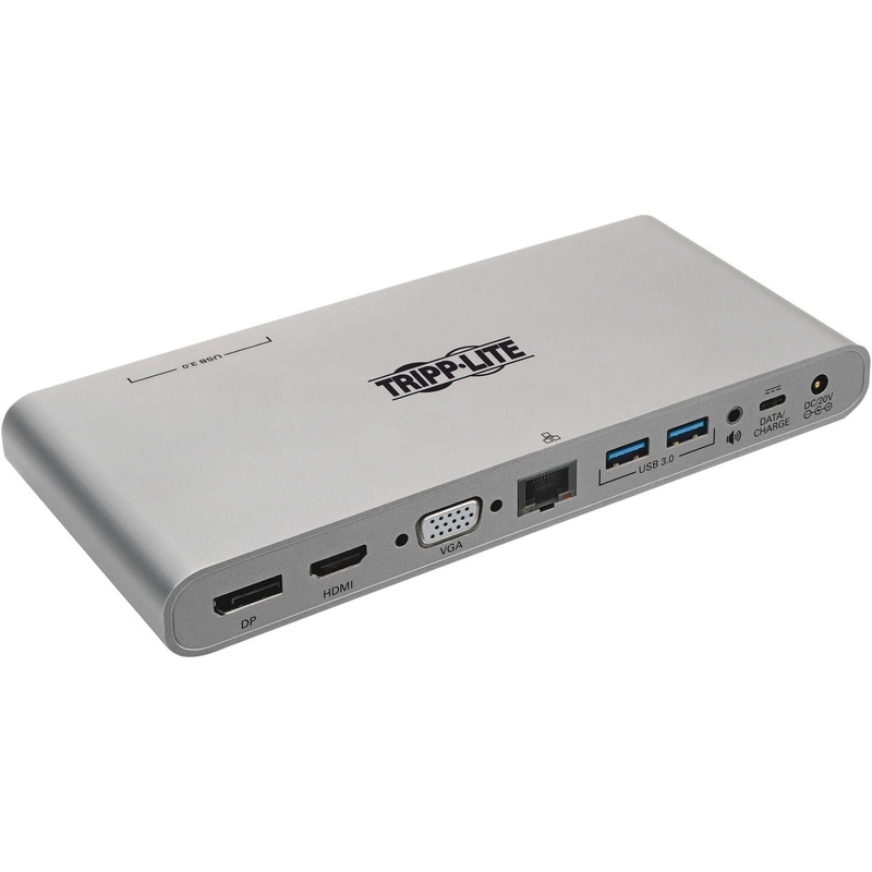 Tripp Lite USB C Docking Station w/ USB A/C Hub, HDMI, VGA, DisplayPort, Gbe, 100W PD Charging 4K@30Hz Thunderbolt 3, USB Type C, USB-C, USB Type-C – TRPU442DOCK4S