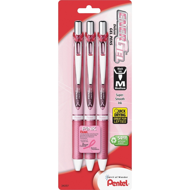 Pentel EnerGel Pink BCA Ribbon RTX Liquid Gel Pens – PENBL77PBP3ABC