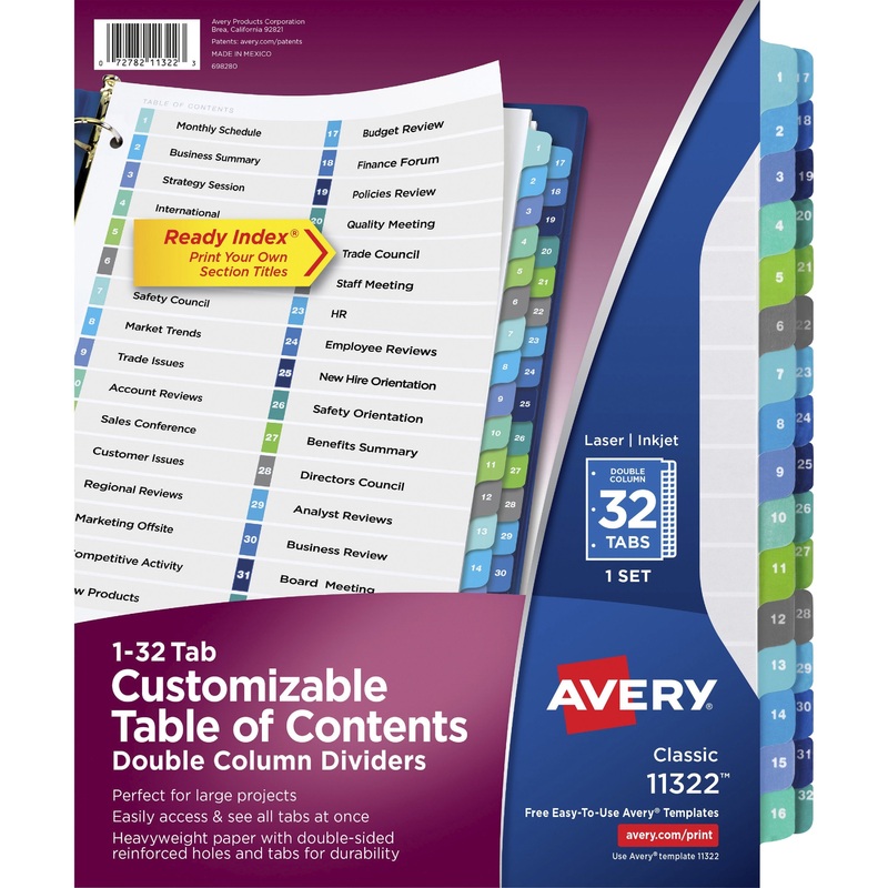 Avery Two-Column Table Contents Dividers w/Tabs – AVE11322