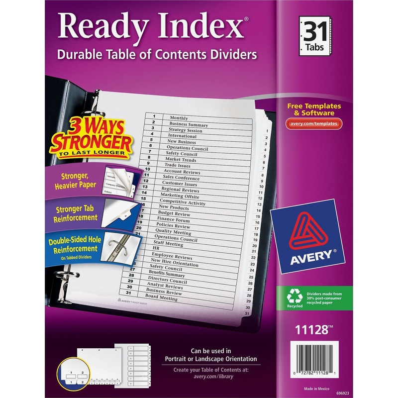 Avery Ready Index Binder Dividers – Customizable Table of Contents – AVE11128