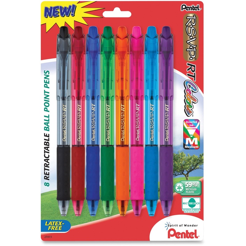 Pentel Recycled Retractable R.S.V.P. Colors Pens – PENBK93CRBP8M