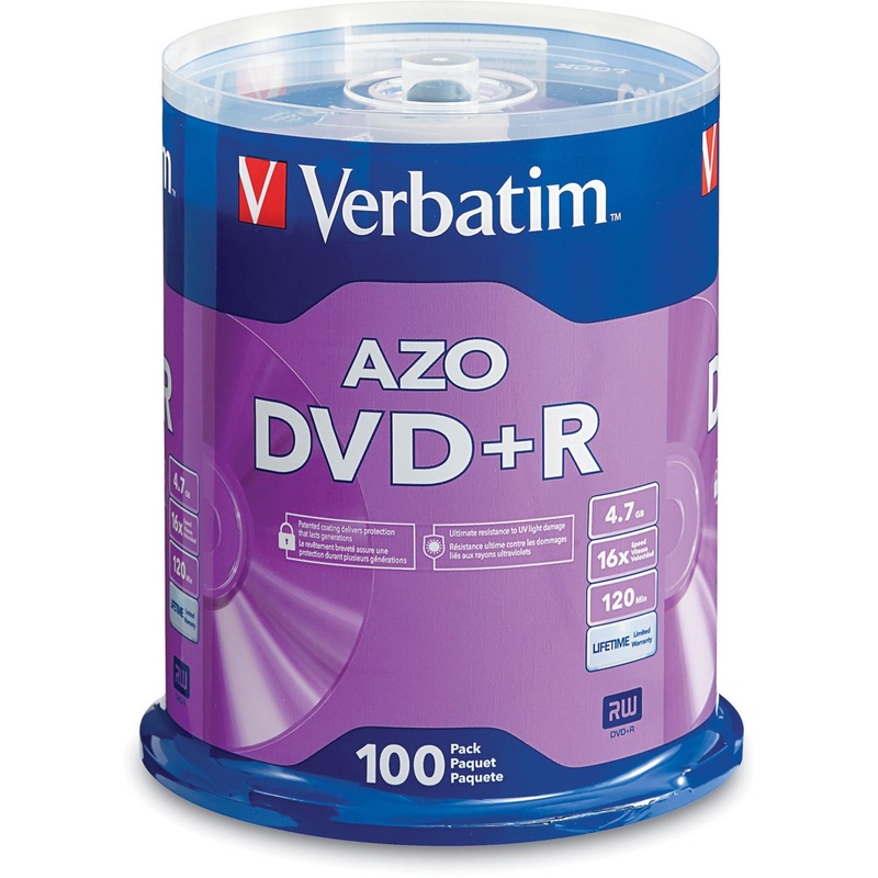 Verbatim 95098 DVD Recordable Media – DVD+R – 16x – 4.70 GB – 100 Pack Spindle – VER95098