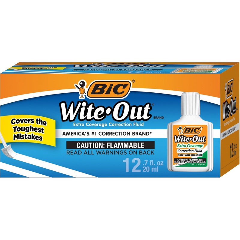BIC Extra Coverage Correction Fluid, White, 12 Pack – BICWOFEC12WE