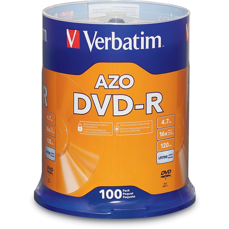 Verbatim 95102 DVD Recordable Media – DVD-R – 16x – 4.70 GB – 100 Pack Spindle – VER95102