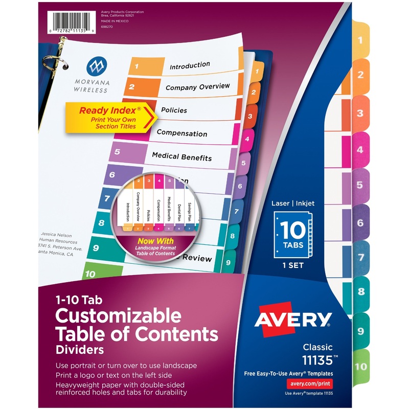 Avery Ready Index Custom TOC Binder Dividers – AVE11135