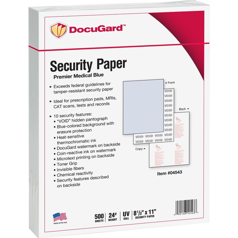 DocuGard Premier Security Paper for Printing Prescriptions & Preventing Fraud, 10 Features – PRB04543