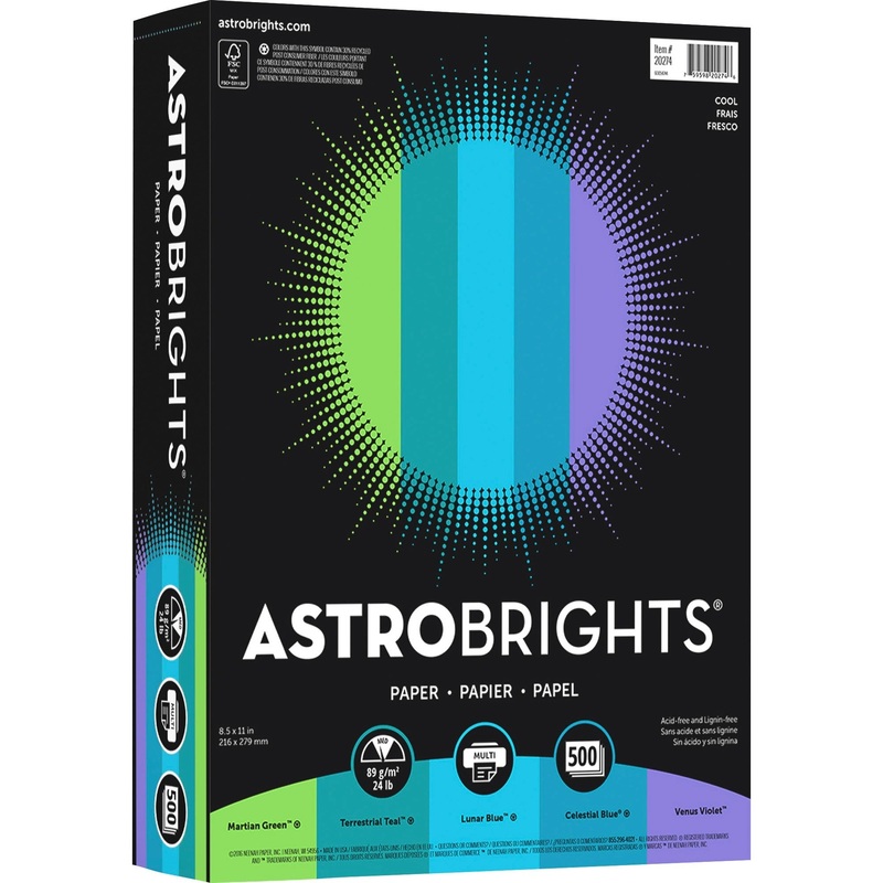 Astrobrights Color Copy Paper – Cool , 5 Assorted Colours – WAU20274