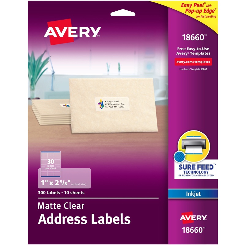 Avery Matte Clear Address Labels – Sure Feed Technology – AVE18660