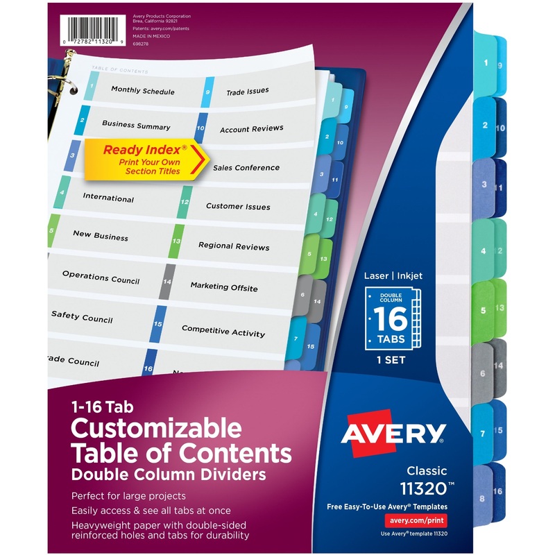 Avery Two-Column Table Contents Dividers w/Tabs – AVE11320