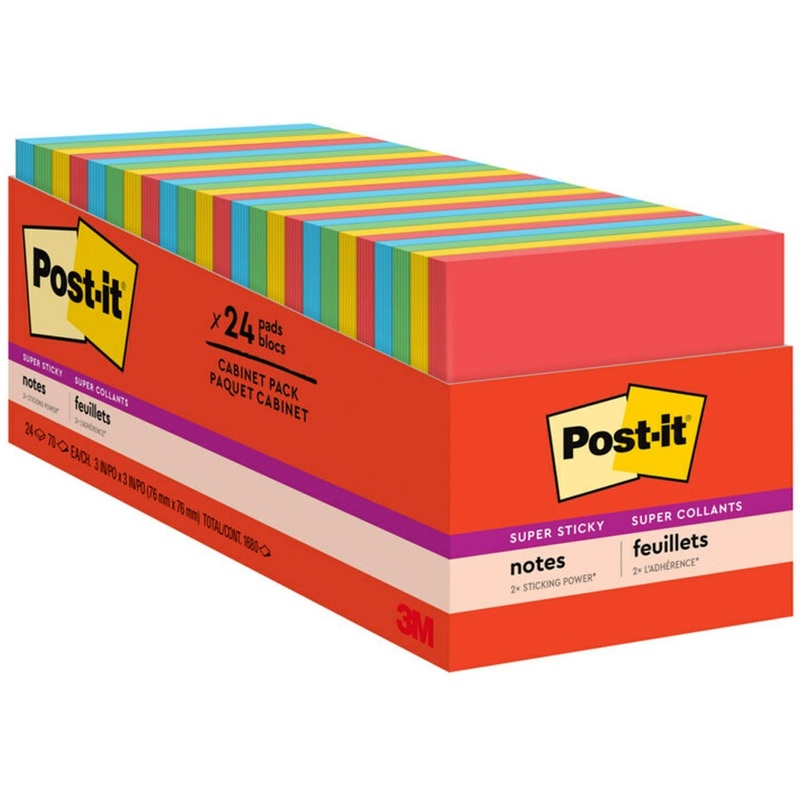 Post-it Super Sticky Notes Cabinet Pack – Playful Primaries Color Collection – MMM65424SSANCP