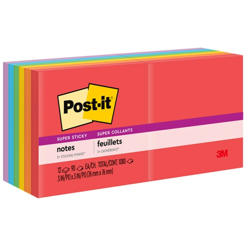 Post-it Super Sticky Notes – Playful Primaries Color Collection – MMM65412SSAN