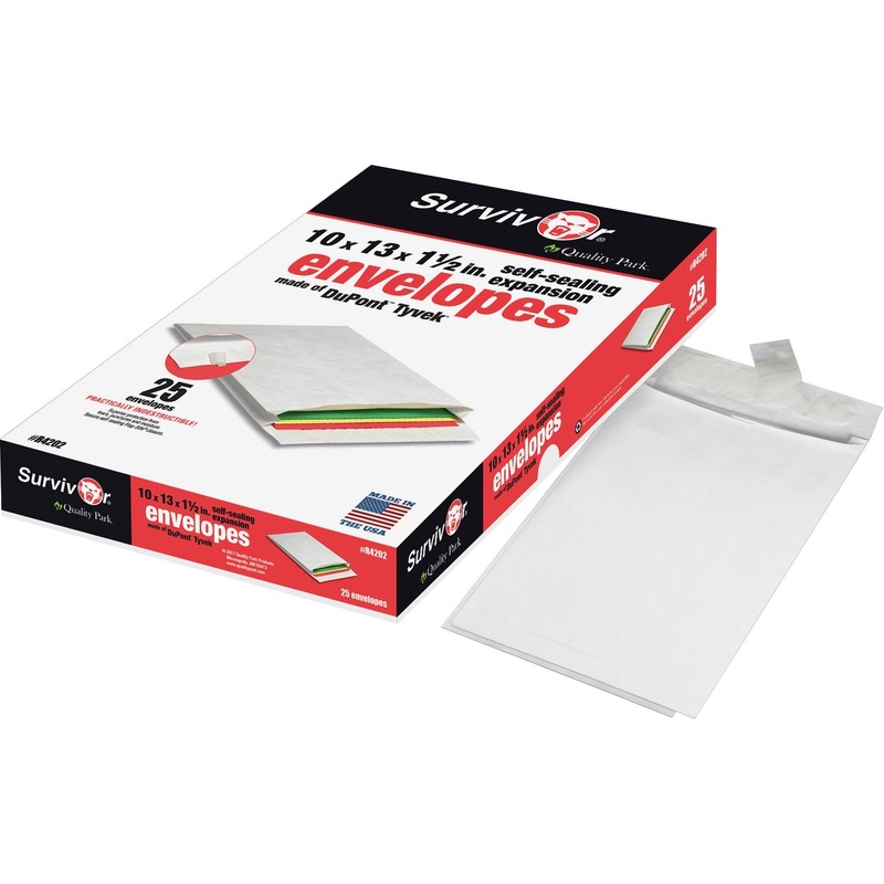 Quality Park 10 x 13 x 1-1/2 DuPont Tyvek Expansion Mailers with Self-Seal Closure – QUAR4202