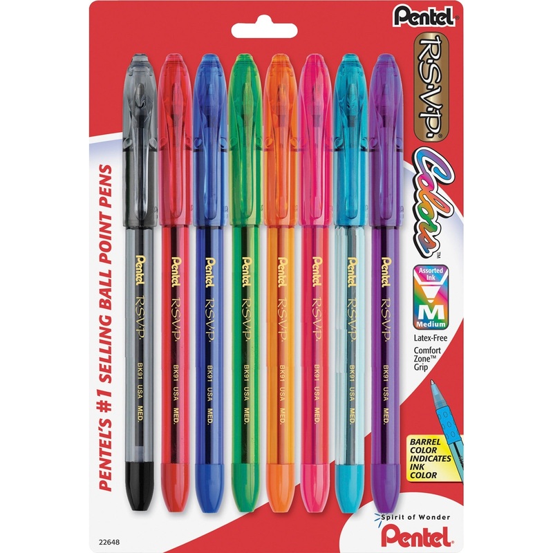 Pentel R.S.V.P. Multi Pack Stick Ballpoint Pens – PENBK91CRBP8M