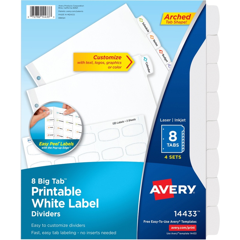 Avery Big Tab Printable Label Dividers, Easy Peel Labels, 8 Tabs – AVE14433