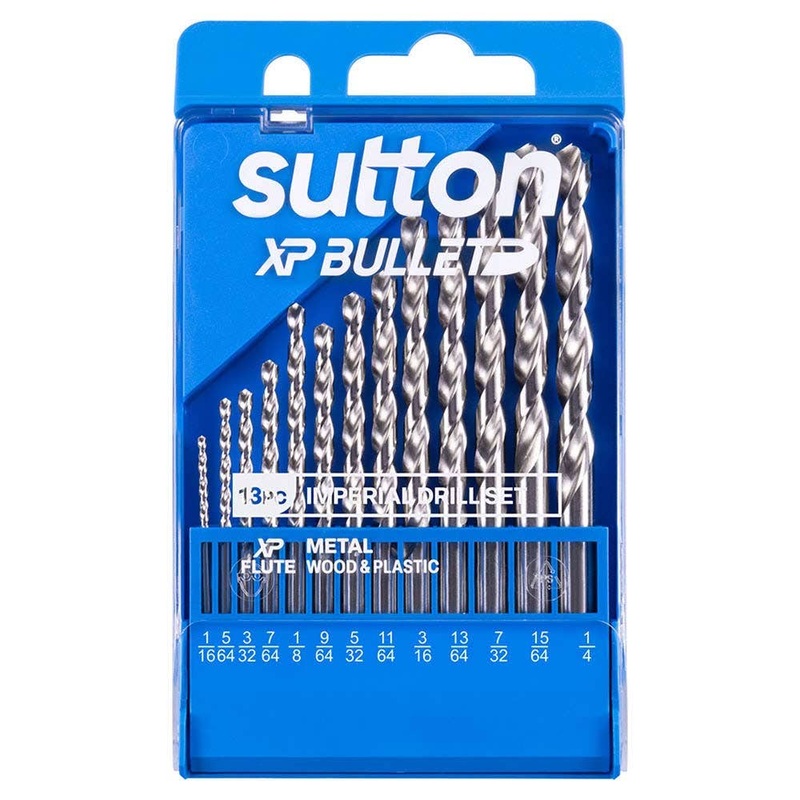 SUTTON 1/16-1/4IN HSS BRIGHT XTREME PRECISION XP BULLET DRILL JOBBER SET – 13 PIECE D220S13