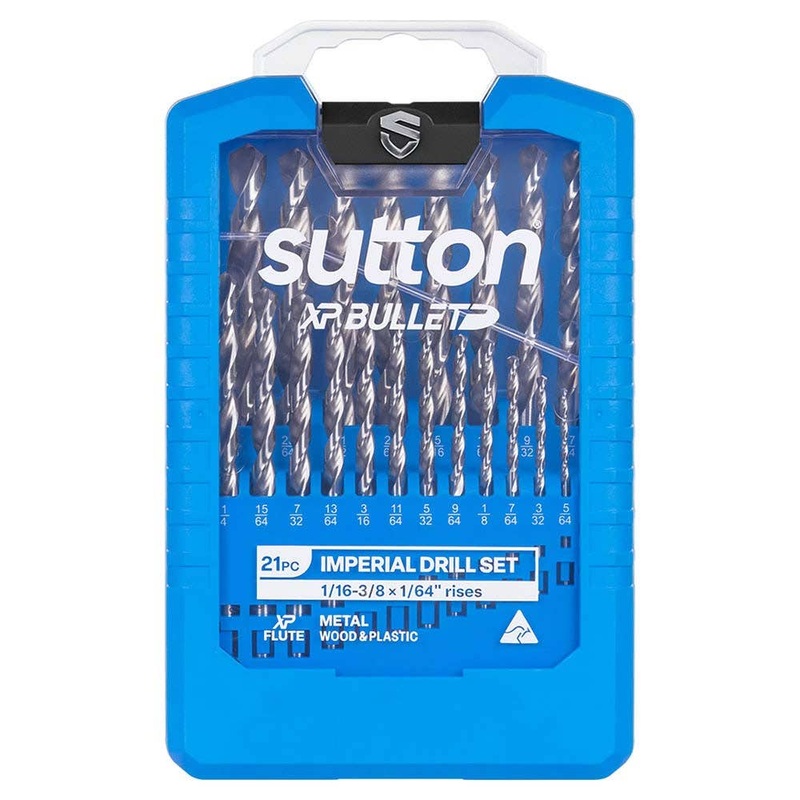 SUTTON 1/16-3/8IN HSS BRIGHT XTREME PRECISION XP BULLET DRILL JOBBER SET – 21 PIECE D220S21