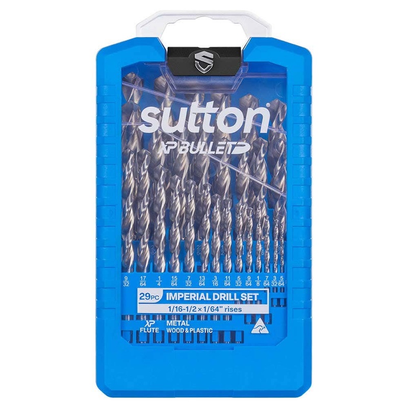 SUTTON 1/16-1/2IN HSS BRIGHT XTREME PRECISION XP BULLET DRILL JOBBER SET – 29 PIECE D220S29
