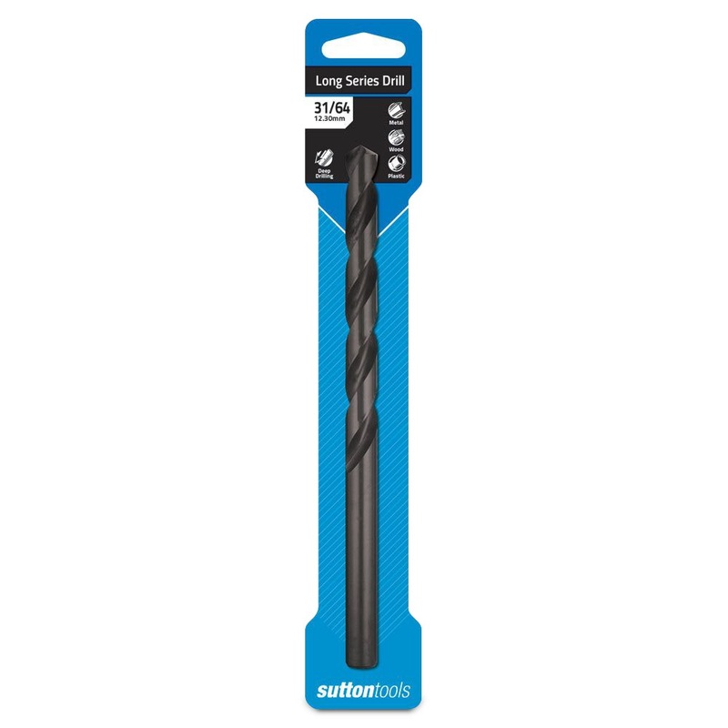 SUTTON 31/64INCH X 7.3/4INCH METAL DRILL BIT LONG SERIES HSS BLUE BULLET