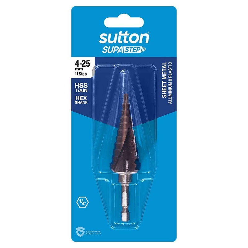 SUTTON SUPASTEP 4-25MM 11-STEP SPIRAL FLUTE STEP DRILL BIT D50542511