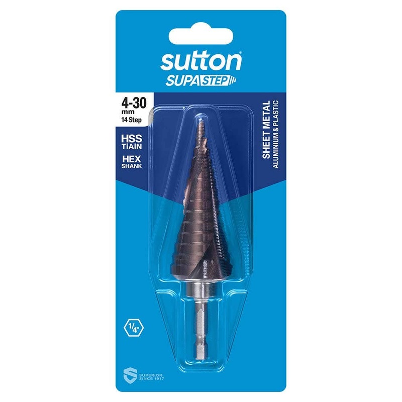SUTTON SUPASTEP 4-30MM 14-STEP SPIRAL FLUTE STEP DRILL BIT D50543014
