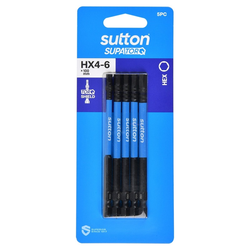 SUTTON SUPATORQ 4-6X100MM HEX SCREWDRIVER BIT SET – 5 PIECE S206S05E06