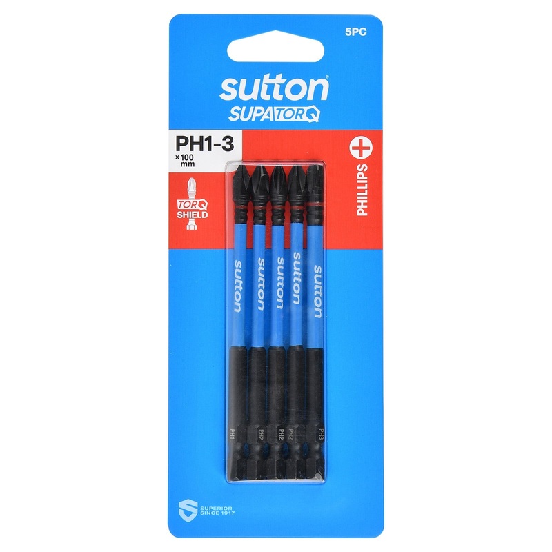SUTTON SUPATORQ PH1-3X100MM PHILLIPS SCREWDRIVER BIT – 5 PIECE S200S05E03