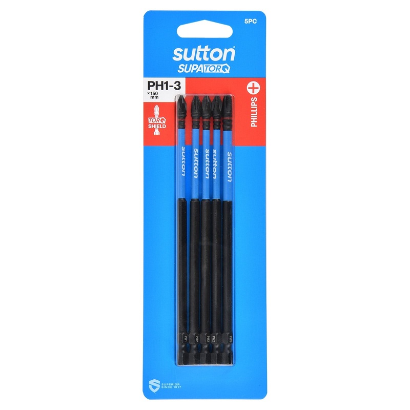 SUTTON SUPATORQ PH1-3X150MM PHILLIPS SCREWDRIVER BIT – 5 PIECE S200S05G03